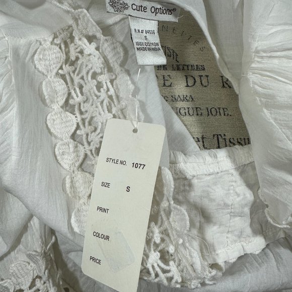 White Crochet neckline hem and sleeve insets BoHo Shabby Chic Tunic - Picture 7 of 7